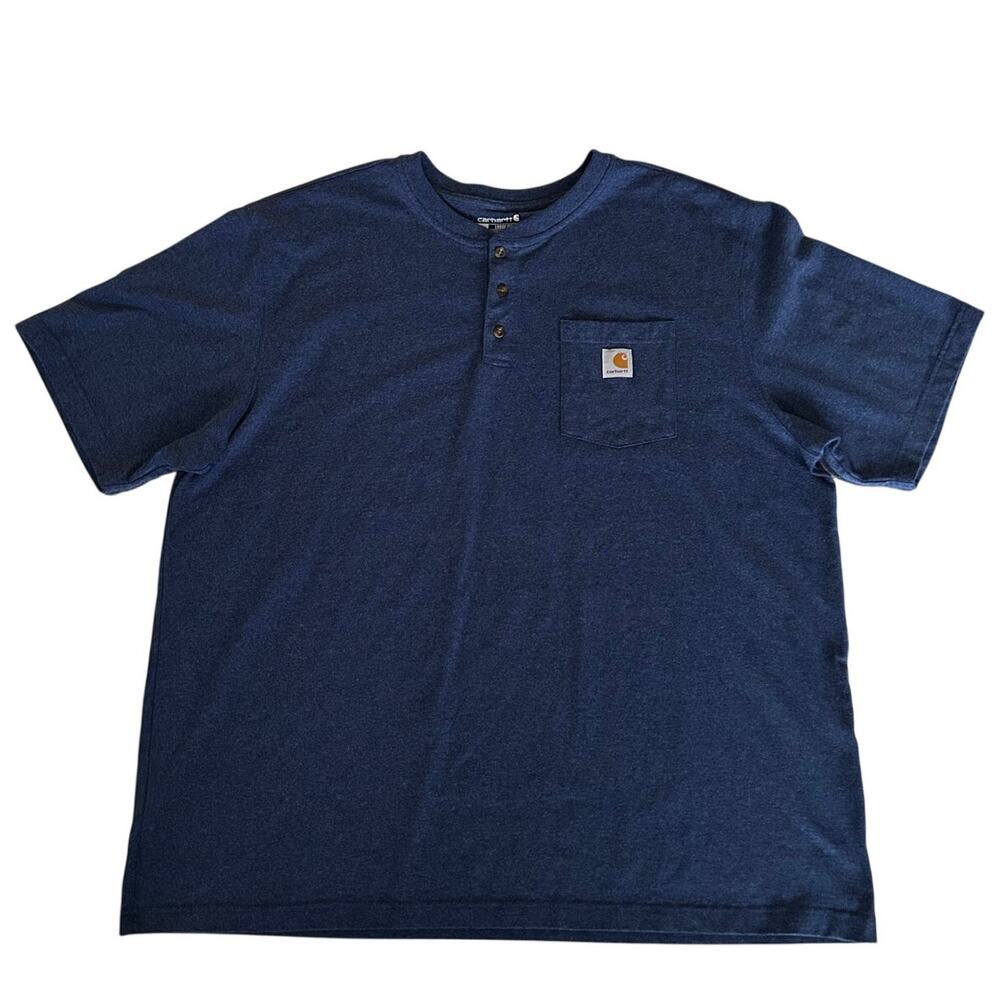 Carhartt Loose Fit Pocket Henley T-Shirt Navy Blue 2XL Heavyweight Workwear
